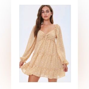 Forever 21 Yellow floral long sleeve dress
